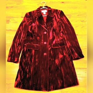 Bloomingdale's Elegant Red Velvet Women's Coat Size 10p